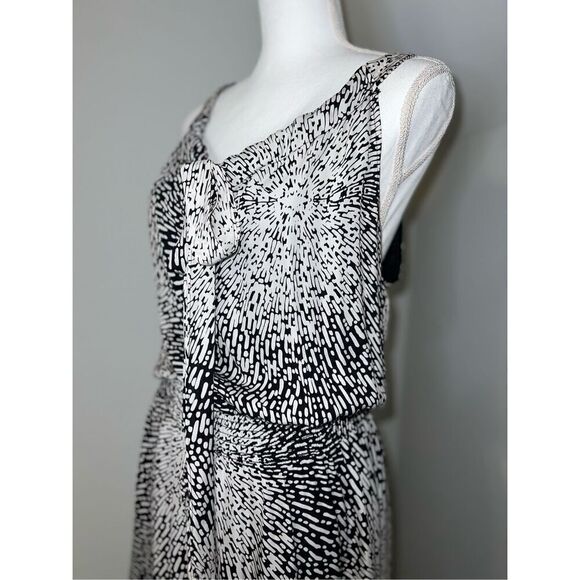 Women’s PARKER 100% Silk Maxi Dress Blk/Wht Large - Picture 4 of 11